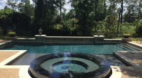 Geometric Pool, Glass Tile, Spa