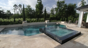 Geometric Pool, Spa Fountain, Glass Tile, Water Bowls