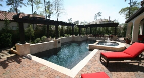 Geometric Pool, Spa Fountain, Pavers