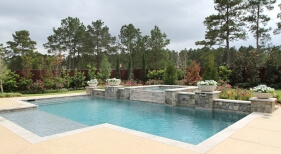 Geometric Pool, Stacked Stone, Spa, Water Feature,