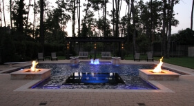 Geometric Pool, Water Bowls, Fire Pits, Spa, Glass Tile, Fountains, Bubblers, Diving Board