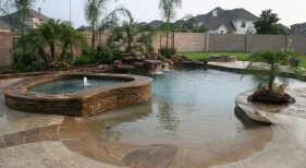 Natural Pool, Beach Entry, Stacked Stone, Spa