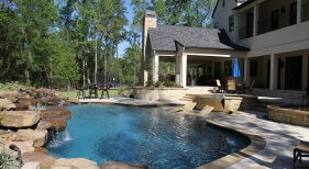 Natural Pool, Stacked Stone, Spa Fountain,