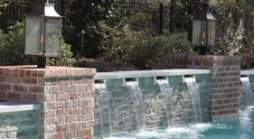 Water Feature, Sheer Descents, Gas Lanterns, Wall